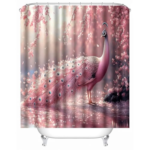 Generisch duschvorhang kurz 200 x 200 cm Rosa Pfau duschvorhang lustig Modernes Mikrofaser Sichtschutz Panel für Studentenwohnung oder Gästebad MY3759 von Generisch