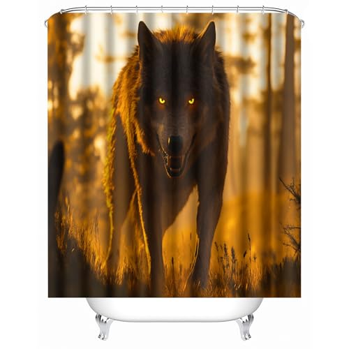 Generisch duschvorhang kurz 200 x 200 cm Wolf duschvorhang lustig Modernes Mikrofaser Sichtschutz Panel für Studentenwohnung oder Gästebad MY2726 von Generisch