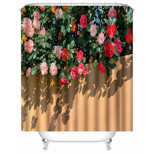 Generisch duschvorhang lustig 180 x 210 cm Blumen Außerhalb Der Mauer duschvorhang waschbar Atmungsaktive Wasserabweisende Trennwand für Ferienhaus und Mietbadezimmer MY667 von Generisch
