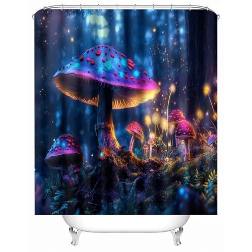Generisch duschvorhang mit Motiv 165 x 180 cm Bunte Pilze duschvorhang mit Ringen Schnell trocknende wasserfeste Abdeckung für Wohnwagen oder Ferienwohnung MY1108 von Generisch