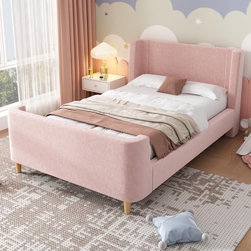 Generisch erbett Polsterbett,Einzelbett Schlittenbett mit kosmischem Muster, 90 x 200 cm, Für Jungen & Mädchen, Rosa, Samt (Ohne Matratze) von Generisch