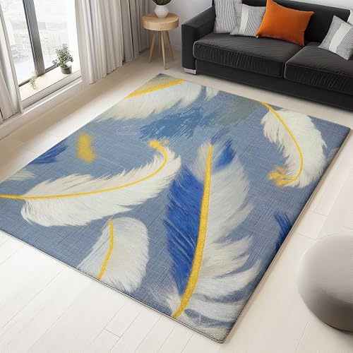 Generisch kuscheliger Kurzflor Teppich 180 x 240 cm Anti-Rutsch Unterseite, Abstrakt Federn Wohnzimmer Outdoor Flauschig Schlafzimmer Weich Esszimmer, Waschbarer Teppiche, Silber-Grau von Generisch