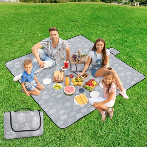 Generisch Picknickdecke Waschbar Picknickdecke 200x200CM Faltbar Tragbare Picnic Blanket für Garten, Strand, Picknick, Reisen Camping Decke Grau von Generisch