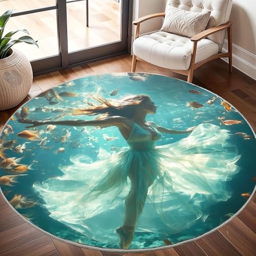 Generisch rutschfest Waschbar Wohnzimmer Runder Teppich Durchmesser 100cm, BalletttäNzerin & Fisch Teppich Rund Kurzflor Flanell Rug TüRkis für Esszimmer Badezimmer Küche Flur Läufer Generisch rutschfest Waschbar Wohnzimmer Runder Teppich Durchmesser 100cm, BalletttäNzerin & Fisch Teppich Rund Kurzflor Flanell Rug TüRkis für Esszimmer Badezimmer Küche Flur Läufer von Generisch