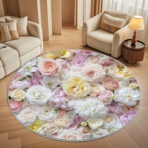 Generisch rutschfest Waschbar Wohnzimmer Runder Teppich Durchmesser 120cm, Pflanzenrose Pfingstrose Thema Teppich Rund Kurzflor Flanell Rug Bunt für Esszimmer Badezimmer Küche Flur Läufer Generisch rutschfest Waschbar Wohnzimmer Runder Teppich Durchmesser 120cm, Pflanzenrose Pfingstrose Thema Teppich Rund Kurzflor Flanell Rug Bunt für Esszimmer Badezimmer Küche Flur Läufer von Generisch