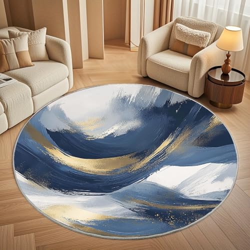 Generisch rutschfest Waschbar Wohnzimmer Runder Teppich Durchmesser 200cm, Abstrakte Blaue Graffiti-Kunst Teppich Rund Kurzflor Flanell Rug Marine für Esszimmer Badezimmer Küche Flur Läufer von Generisch