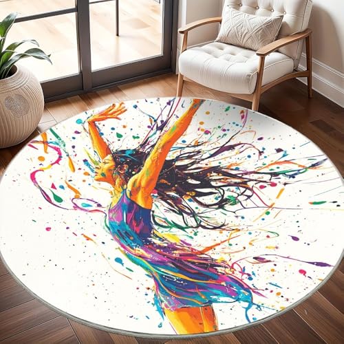 Generisch rutschfest Waschbar Wohnzimmer Runder Teppich Durchmesser 200cm, Abstraktes Turner-Graffiti Teppich Rund Kurzflor Flanell Rug Bunt für Esszimmer Badezimmer Küche Flur Läufer von Generisch