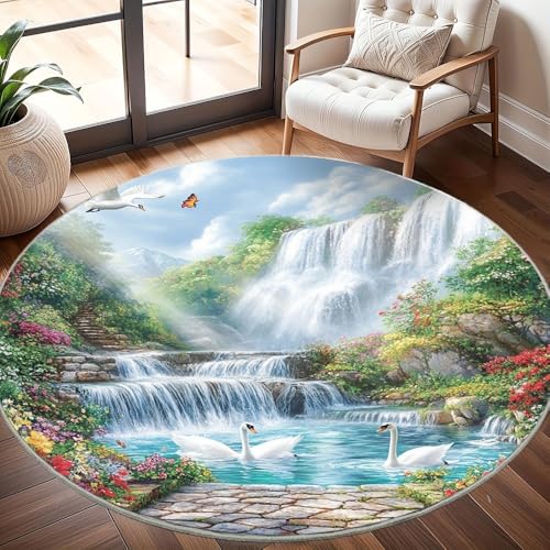 Generisch rutschfest Waschbar Wohnzimmer Runder Teppich Durchmesser 200cm, NatüRliche Wasserfalllandschaft Teppich Rund Kurzflor Flanell Rug Bunt für Esszimmer Badezimmer Küche Flur Läufer Generisch rutschfest Waschbar Wohnzimmer Runder Teppich Durchmesser 200cm, NatüRliche Wasserfalllandschaft Teppich Rund Kurzflor Flanell Rug Bunt für Esszimmer Badezimmer Küche Flur Läufer von Generisch