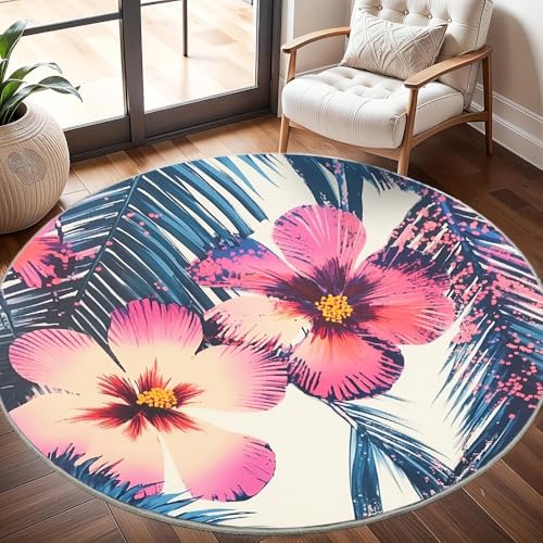 Generisch rutschfest Waschbar Wohnzimmer Runder Teppich Durchmesser 200cm, Tropische Pflanzen Und Blumen Teppich Rund Kurzflor Flanell Rug Bunt für Esszimmer Badezimmer Küche Flur Läufer Generisch rutschfest Waschbar Wohnzimmer Runder Teppich Durchmesser 200cm, Tropische Pflanzen Und Blumen Teppich Rund Kurzflor Flanell Rug Bunt für Esszimmer Badezimmer Küche Flur Läufer von Generisch
