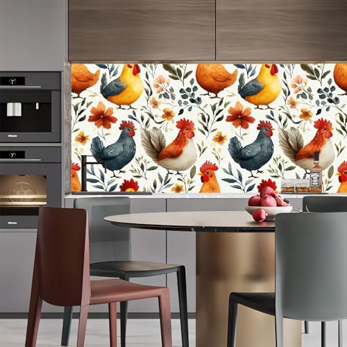 Generisch tapete selbstklebend 44wX1000Lcm Bunte Hahn Grüne Blätter tapete steinoptik Modernes Wanddesign für Arbeitszimmer oder Home Office – selbstklebend und rückstandslos entfernbar EBZ9-263656 von Generisch