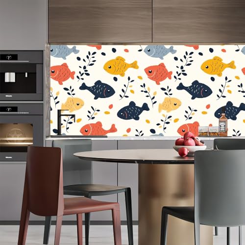 Generisch tapete selbstklebend 44wX1000Lcm Bunter Cartoon-Fisch tapete steinoptik Modernes Wanddesign für Arbeitszimmer oder Home Office – selbstklebend und rückstandslos entfernbar EBZ9-262812 von Generisch