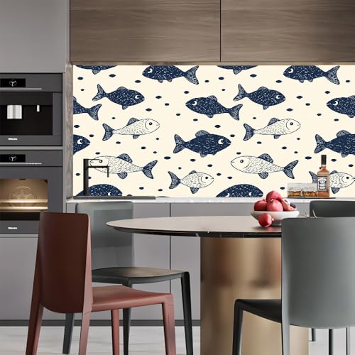 Generisch tapete selbstklebend 44wX1000Lcm Cartoon-Kunst-Fisch tapete steinoptik Modernes Wanddesign für Arbeitszimmer oder Home Office – selbstklebend und rückstandslos entfernbar EBZ9-263627 von Generisch