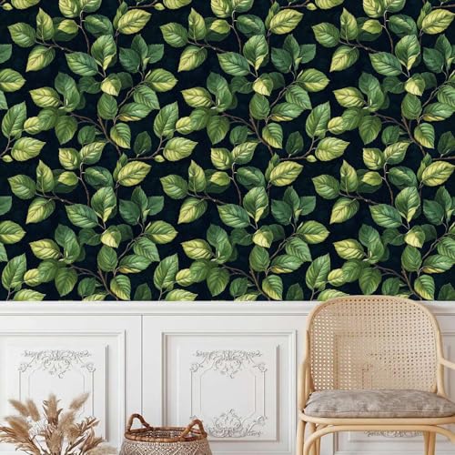 Generisch tapete selbstklebend 44wX1000Lcm Grüne Blätter tapete steinoptik Modernes Wanddesign für Arbeitszimmer oder Home Office – selbstklebend und rückstandslos entfernbar EBZ9-263019 von Generisch