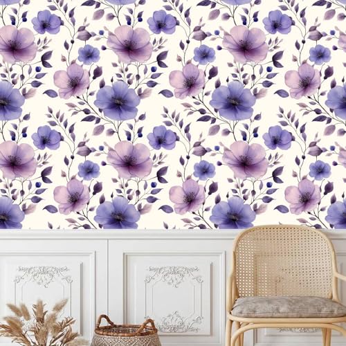 Generisch tapete selbstklebend 44wX1000Lcm Lila Blüten tapete steinoptik Modernes Wanddesign für Arbeitszimmer oder Home Office – selbstklebend und rückstandslos entfernbar EBZ9-261228 von Generisch