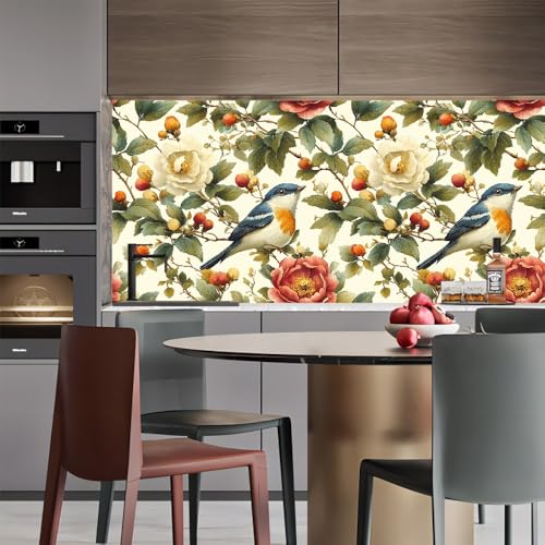 Generisch tapete selbstklebend 44wX1000Lcm Retro-Pirol-Blumen tapete steinoptik Modernes Wanddesign für Arbeitszimmer oder Home Office – selbstklebend und rückstandslos entfernbar EBZ9-261269 von Generisch