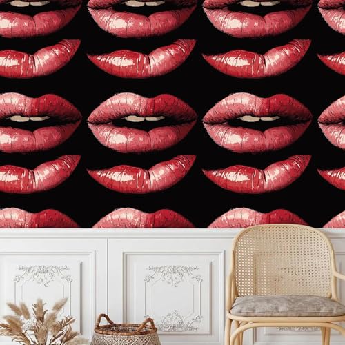 Generisch tapete selbstklebend 44wX1000Lcm Rote Sexy Lippen tapete steinoptik Modernes Wanddesign für Arbeitszimmer oder Home Office – selbstklebend und rückstandslos entfernbar EBZ9-261641 von Generisch