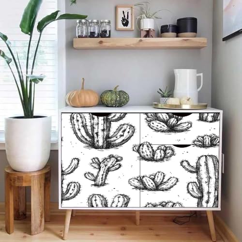 Generisch tapete selbstklebend 44wX1000Lcm Schwarz-weißer Kaktus tapete steinoptik Modernes Wanddesign für Arbeitszimmer oder Home Office – selbstklebend und rückstandslos entfernbar EBZ9-260213 von Generisch