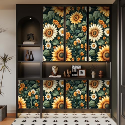 Generisch tapete selbstklebend 44wX1000Lcm Sonnenblumengrüne Blätter tapete steinoptik Modernes Wanddesign für Arbeitszimmer oder Home Office – selbstklebend und rückstandslos entfernbar EBZ9-261954 von Generisch