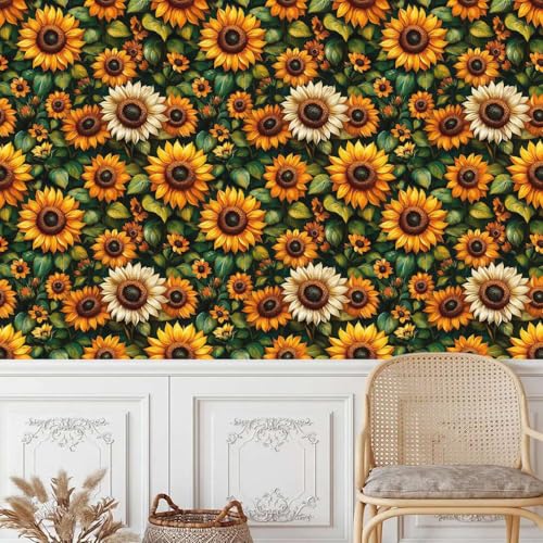Generisch tapete selbstklebend 44wX1000Lcm Sonnenblumengrüne Blätter tapete steinoptik Modernes Wanddesign für Arbeitszimmer oder Home Office – selbstklebend und rückstandslos entfernbar EBZ9-261970 von Generisch