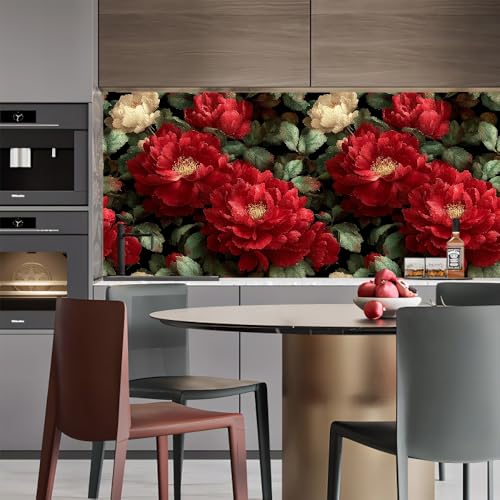 Generisch tapete selbstklebend 44wX1000Lcm Vintage Rote Rose Blume tapete steinoptik Modernes Wanddesign für Arbeitszimmer oder Home Office – selbstklebend und rückstandslos entfernbar EBZ9-263264 von Generisch