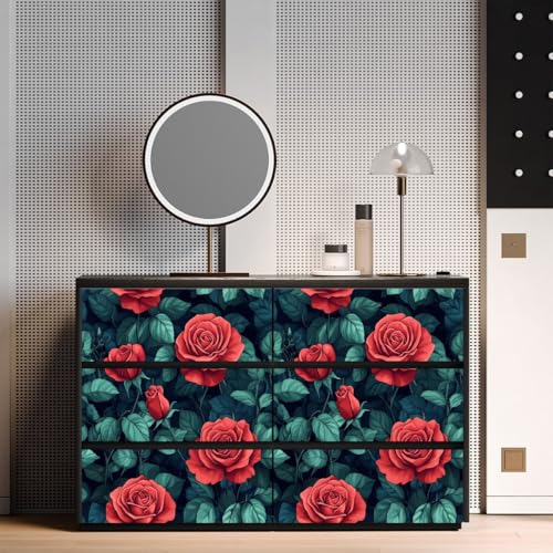 Generisch tapete selbstklebend 44wX1000Lcm Vintage Rote Rose Mit Grünen Blättern raufasertapete Schnelle Raumgestaltung mit Stil – wasserabweisend, strapazierfähig und leicht anzubringen EBZ9-262015 von Generisch
