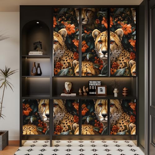 Generisch tapete selbstklebend 44wX100Lcm Blumen Und Grüne Blätter Leopard raufasertapete weiß Pflegeleichtes Wanddesign für Küche oder Bad – feucht abwischbar und langlebig EBZ9-262538 von Generisch