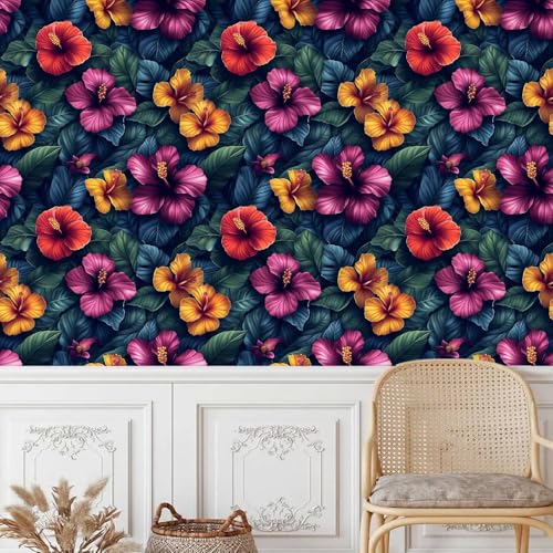 Generisch tapete selbstklebend 44wX100Lcm Bunte Blumen Und Grüne Blätter raufasertapete weiß Pflegeleichtes Wanddesign für Küche oder Bad – feucht abwischbar und langlebig EBZ9-263350 von Generisch