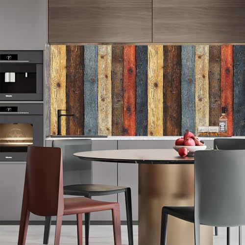 Generisch tapete selbstklebend 44wX100Lcm Bunte Holzbretter Textur raufasertapete weiß Pflegeleichtes Wanddesign für Küche oder Bad – feucht abwischbar und langlebig EBZ9-262910 von Generisch