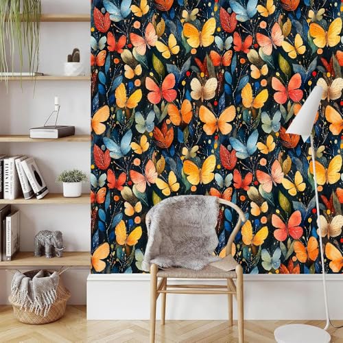Generisch tapete selbstklebend 44wX100Lcm Bunte Schmetterlinge raufasertapete weiß Pflegeleichtes Wanddesign für Küche oder Bad – feucht abwischbar und langlebig EBZ9-262509 von Generisch