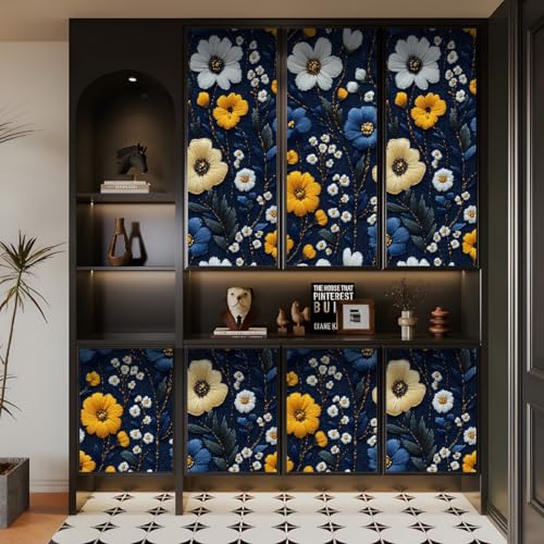 Generisch tapete selbstklebend 44wX100Lcm Retro Anti-Strickblumen Und Grüne Blätter raufasertapete weiß Pflegeleichtes Wanddesign für Küche oder Bad – feucht abwischbar und langlebig EBZ9-263440 von Generisch