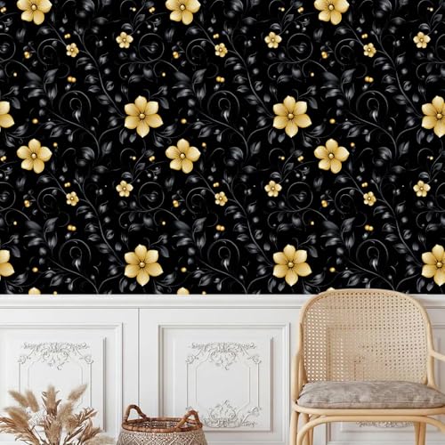 Generisch tapete selbstklebend 44wX100Lcm Retro Gelbe Blumenranken raufasertapete weiß Pflegeleichtes Wanddesign für Küche oder Bad – feucht abwischbar und langlebig EBZ9-262931 von Generisch