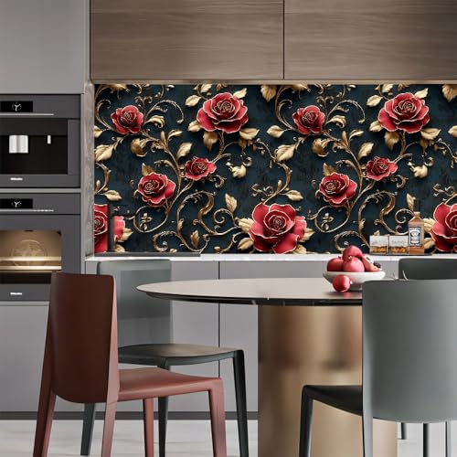 Generisch tapete selbstklebend 44wX100Lcm Retro Rote Blumen Und Goldene Blätter raufasertapete weiß Pflegeleichtes Wanddesign für Küche oder Bad – feucht abwischbar und langlebig EBZ9-260898 Generisch tapete selbstklebend 44wX100Lcm Retro Rote Blumen Und Goldene Blätter raufasertapete weiß Pflegeleichtes Wanddesign für Küche oder Bad – feucht abwischbar und langlebig EBZ9-260898 von Generisch