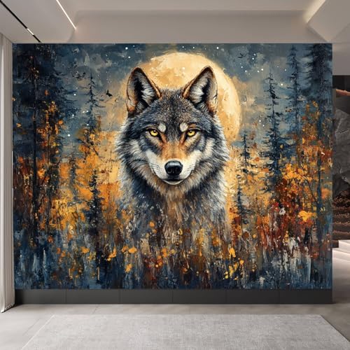 Generisch tapete vintage 400x280cm Ölgemälde Waldwolf vintage tapete Großformatiges 3D Wandbild auf Canvas ohne Kleberückseite, perfekt für Wohnwand EB24-9990 von Generisch