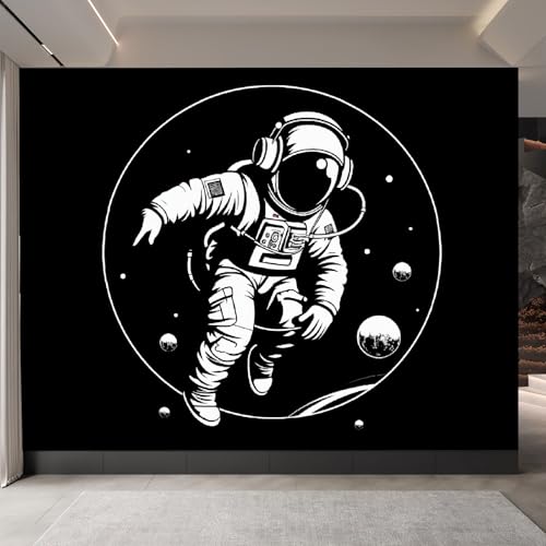 Generisch tapete vintage 400x280cm Schwarz-weißer Astronaut vintage tapete Großformatiges 3D Wandbild auf Canvas ohne Kleberückseite, perfekt für Wohnwand EB24-10451 von Generisch