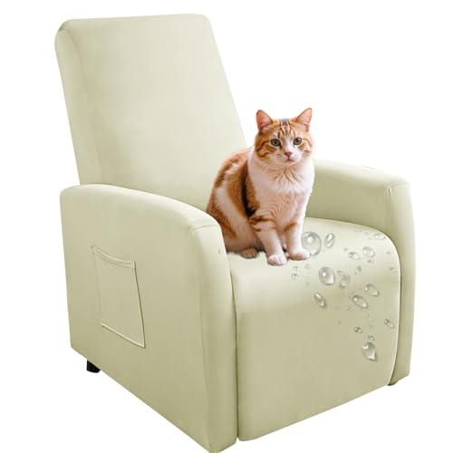 Generisch wasserdichte Sessel überzug Stretch, Sesselschoner mit Taschen Wohnzimmer, Angepasster für Fernsehsessel Bezug-Cream Yellow von Generisch