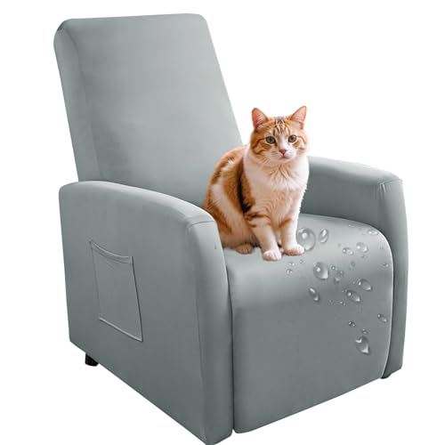 Generisch wasserdichte Sessel überzug Stretch, Sesselschoner mit Taschen Wohnzimmer, Angepasster für Fernsehsessel Bezug-Light Gray von Generisch