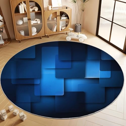 Geometrische Quadrate Rechtecke Runder Teppich Wohnzimmer Dunkelblau Schlafzimmer Flanell Weiche Runder Teppich, 80 cm Kinderzimmer Runde Teppiche für Küche Korridor Esszimmer Bodenmatte Geometrische Quadrate Rechtecke Runder Teppich Wohnzimmer Dunkelblau Schlafzimmer Flanell Weiche Runder Teppich, 80 cm Kinderzimmer Runde Teppiche für Küche Korridor Esszimmer Bodenmatte von Generisch