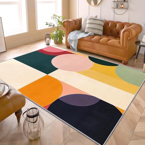 Geometrische Teppich - Teppich Wohnzimmer Schlafzimmer Geometrische Muster, Großer Teppich Bunt Geometrische, Weich Kurzflor & Waschbar & rutschfest Wohnzimmerteppich, Bettvorleger 160x230 cm von Generisch