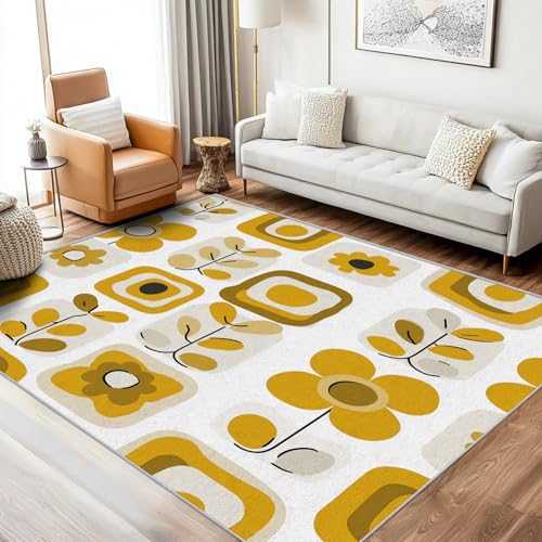 Geometrisches Retro Teppich Klein Eingangsbereich Innen 80x150 Waschbar, Blumen Zweige Blätter Fußmatte Eingang Schlafzimmer Deko & Wohnaccessoires, Kurzflor Teppich Weich rutschfest, FD1435 von Generisch