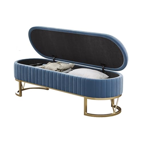 Gepolsterte Samt-Aufbewahrungsbank, Ottomane, Bett- und Eingangs-Fußstütze mit goldfarbenen Beinen, Klappdeckel-Design, unterstützt 150 kg, stilvoller blauer Fenstersitz für Wohnzimmer und Gepolsterte Samt-Aufbewahrungsbank, Ottomane, Bett- und Eingangs-Fußstütze mit goldfarbenen Beinen, Klappdeckel-Design, unterstützt 150 kg, stilvoller blauer Fenstersitz für Wohnzimmer und von Generisch