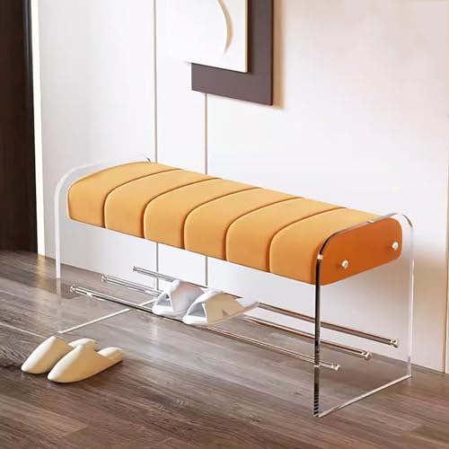 Gepolsterte Schuhbank aus Samt mit Acrylablage, 80 cm Eingangsaufbewahrung, stilvolles orangefarbenes Schuhregal mit bequemem Kissen, perfekt für den Flur Gepolsterte Schuhbank aus Samt mit Acrylablage, 80 cm Eingangsaufbewahrung, stilvolles orangefarbenes Schuhregal mit bequemem Kissen, perfekt für den Flur von Generisch