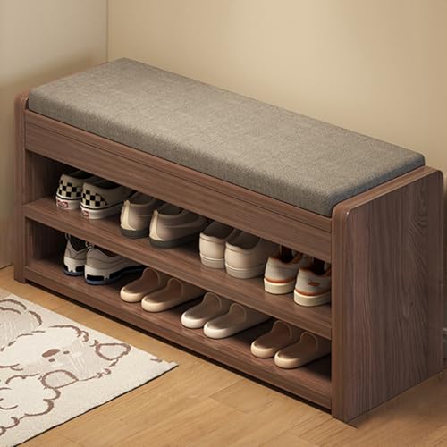 Gepolsterte Schuhbank mit 2-stöckigem Aufbewahrungsregal – Stoffgepolsterter Eingangsbereich für Zuhause, Schlafzimmer, Flur, stilvolles Walnussholz-Finish, 80 cm Gepolsterte Schuhbank mit 2-stöckigem Aufbewahrungsregal – Stoffgepolsterter Eingangsbereich für Zuhause, Schlafzimmer, Flur, stilvolles Walnussholz-Finish, 80 cm von Generisch