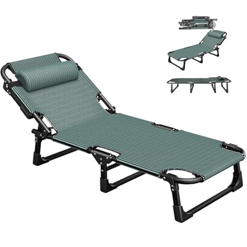 Gepolsterte Sonnenliege mit extra Kissen, faltbares Feldbett mit verstellbarer Rückenlehne, Kopfstütze, Übergröße, Gartenliege mit Seitentaschen, Grün von Generisch