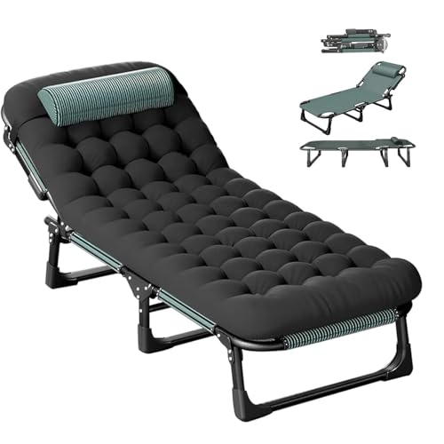 Gepolsterte Sonnenliege mit extra Kissen, faltbares Feldbett mit verstellbarer Rückenlehne, Kopfstütze, Übergröße, Gartenliege mit Seitentaschen, Grün Gepolsterte Sonnenliege mit extra Kissen, faltbares Feldbett mit verstellbarer Rückenlehne, Kopfstütze, Übergröße, Gartenliege mit Seitentaschen, Grün von Generisch