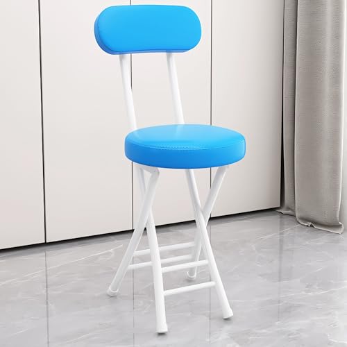Gepolsterter Barhocker Tragbarer Klappbarer Hocker mit Rückenlehne & Fußstütze, Runder Küchenstühle Thekenhöhe Klapphocker Sitzhöhe 47cm(Blue) von Generisch