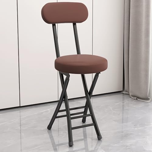 Gepolsterter Barhocker Tragbarer Klappbarer Hocker mit Rückenlehne & Fußstütze, Runder Küchenstühle Thekenhöhe Klapphocker Sitzhöhe 47cm(Brown) von Generisch