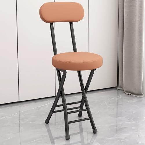 Gepolsterter Barhocker Tragbarer Klappbarer Hocker mit Rückenlehne & Fußstütze, Runder Küchenstühle Thekenhöhe Klapphocker Sitzhöhe 47cm(Brown-B) von Generisch