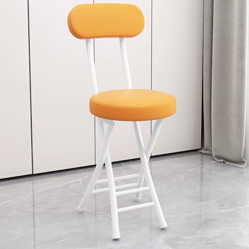 Gepolsterter Barhocker Tragbarer Klappbarer Hocker mit Rückenlehne & Fußstütze, Runder Küchenstühle Thekenhöhe Klapphocker Sitzhöhe 47cm(Orange) von Generisch