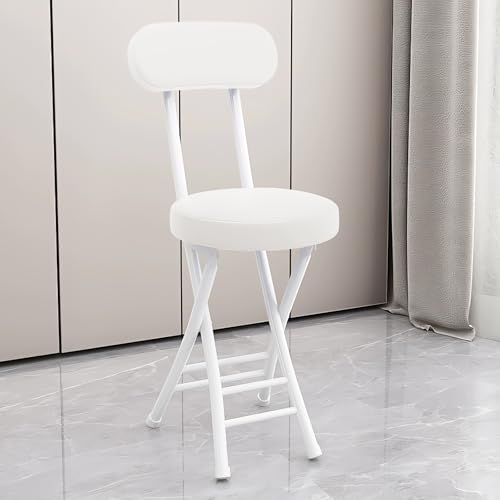 Gepolsterter Barhocker Tragbarer Klappbarer Hocker mit Rückenlehne & Fußstütze, Runder Küchenstühle Thekenhöhe Klapphocker Sitzhöhe 47cm(White) von Generisch