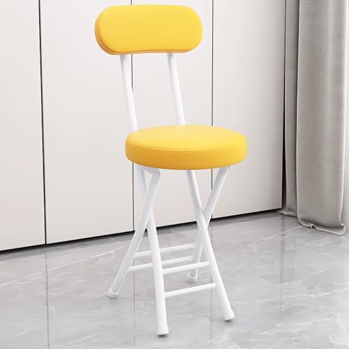 Gepolsterter Barhocker Tragbarer Klappbarer Hocker mit Rückenlehne & Fußstütze, Runder Küchenstühle Thekenhöhe Klapphocker Sitzhöhe 47cm(Yellow) von Generisch